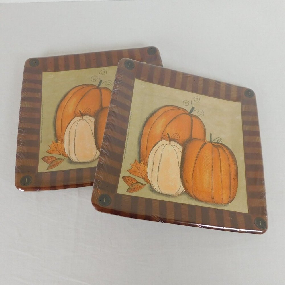 2 Fall Autumn Halloween Pumpkin Square Dinner Plates Sealed 10 Count Ea 9.25 Sq